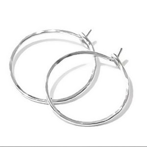 Small 925 Sterling Silver Hammered Textured Classic Lightweight Hoop Earrings